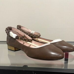 Betsey Johnson Tan Flats with Studded Ankle Straps